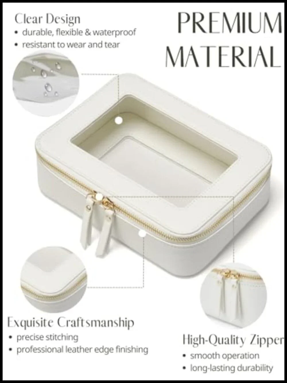 Clear Cosmetic Case With Zipper, Waterproof Faux Leather, TSA Approved Travel